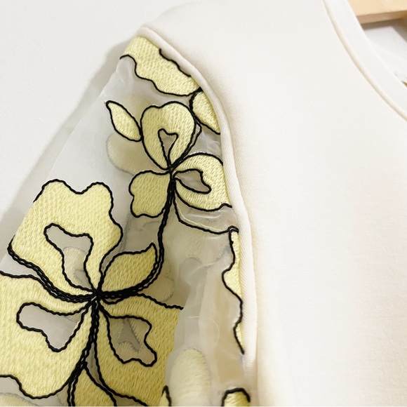 Maje Cream Organza Floral Sleeve Sweatshirt Pullover Top - Picture 3 of 12